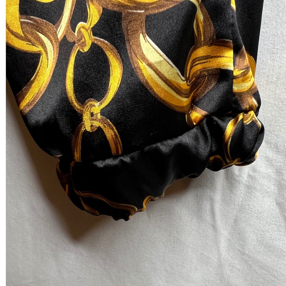 36point5 Womens Gold Chain Print Joggers Black Satin Drawstring Pants Small - Picture 7 of 7